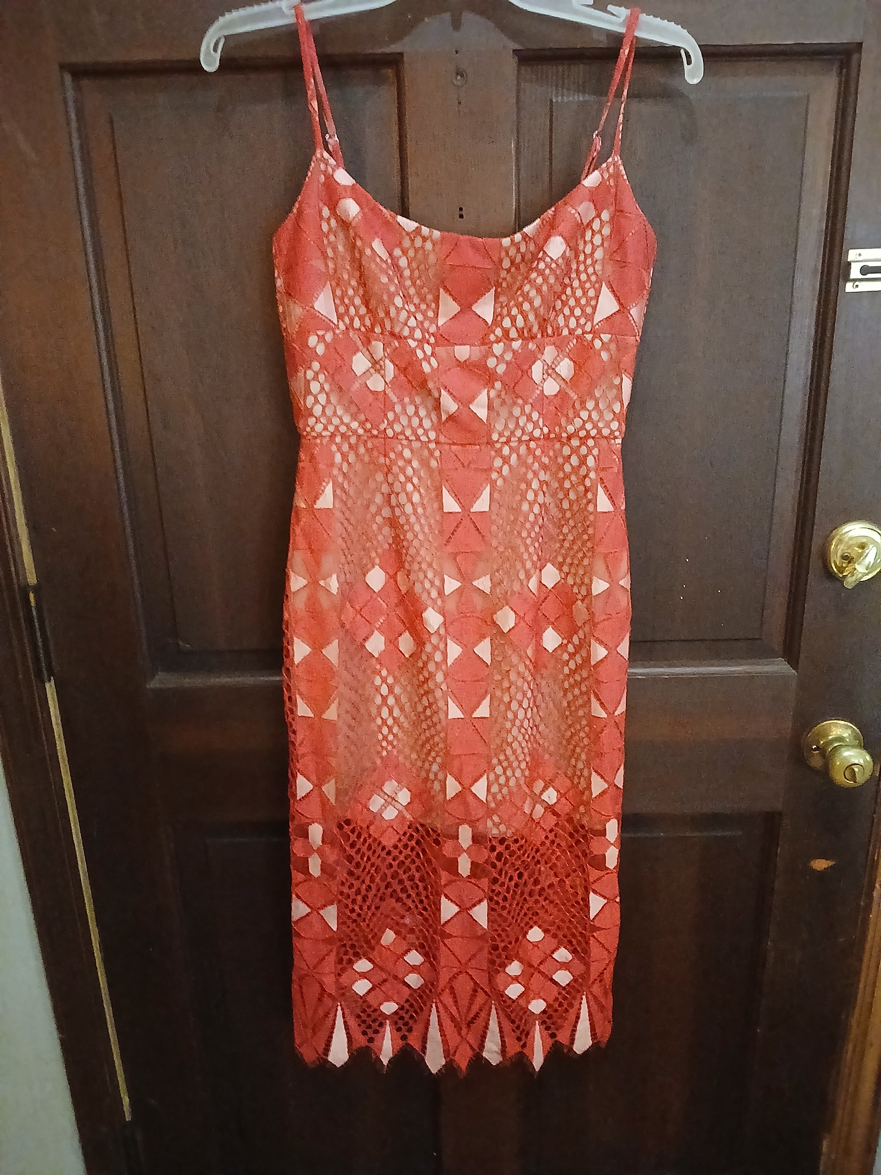 Bcbgmaxazria Coral-Red Lace Midi Dress Size 2